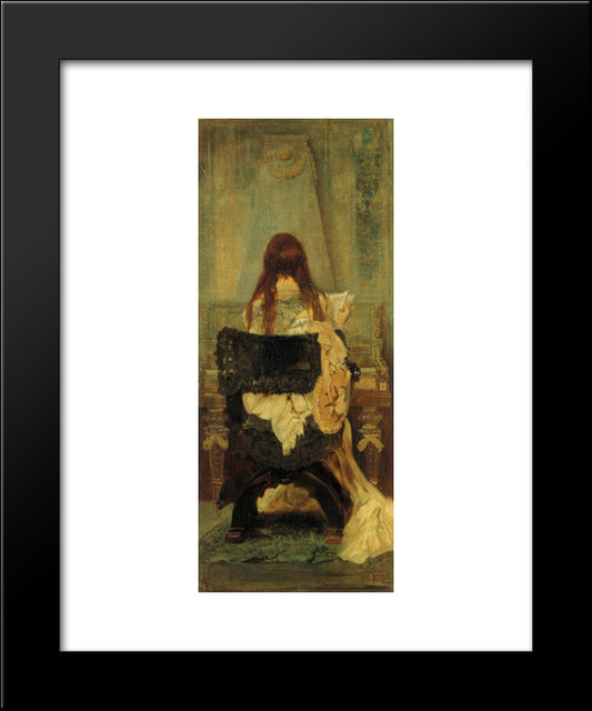 Lady At The Spinett 20x24 Black Modern Wood Framed Art Print Poster by Makart, Hans