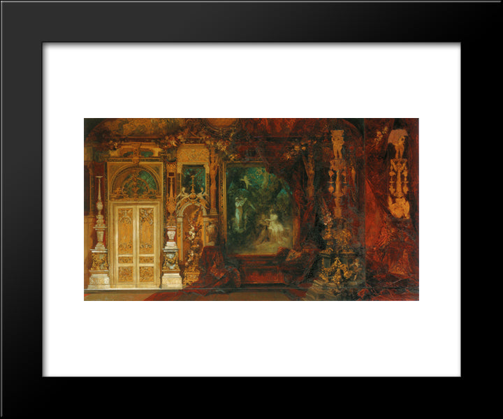 The Summer Night'S Dream, Sketch For The Decoration Of A Room In The Hermes Villa 20x24 Black Modern Wood Framed Art Print Poster by Makart, Hans