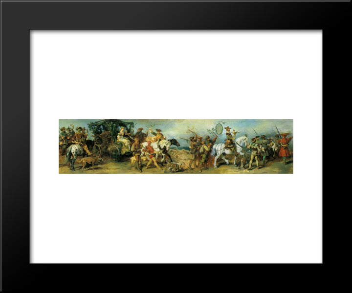 Hunting Party With Treasure Wagon 20x24 Black Modern Wood Framed Art Print Poster by Makart, Hans