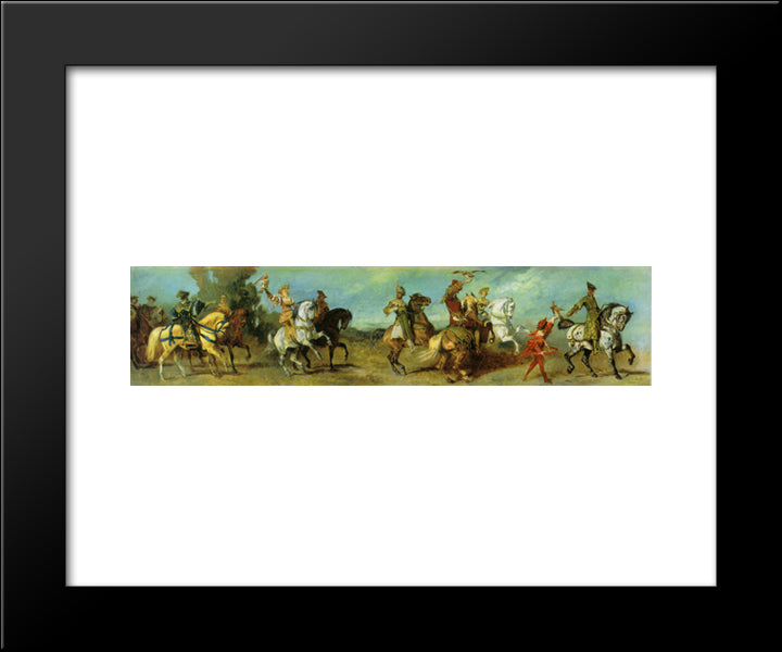 The Anniversary Parade: The Falcon Hunt 20x24 Black Modern Wood Framed Art Print Poster by Makart, Hans