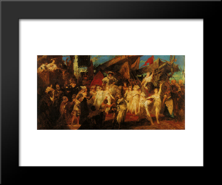 The Entry Of Charles V. Into Antwerp (Sketch) 20x24 Black Modern Wood Framed Art Print Poster by Makart, Hans