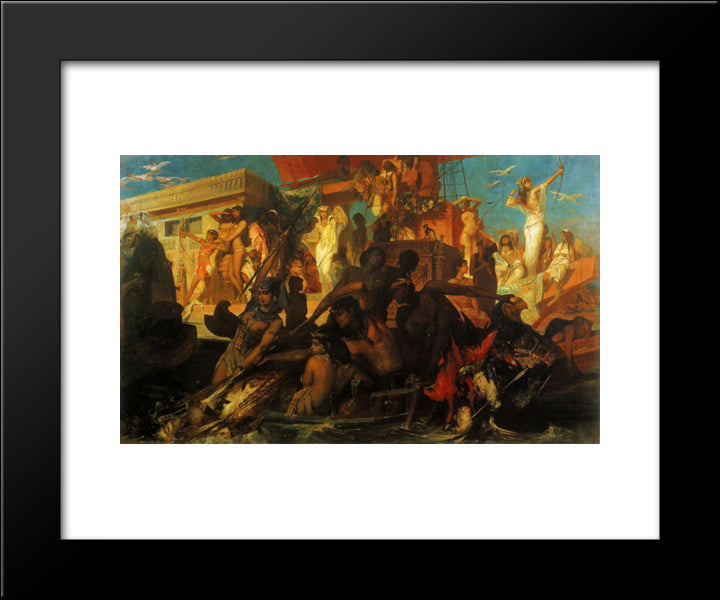 The Nile Hunt Of Cleopatra 20x24 Black Modern Wood Framed Art Print Poster by Makart, Hans