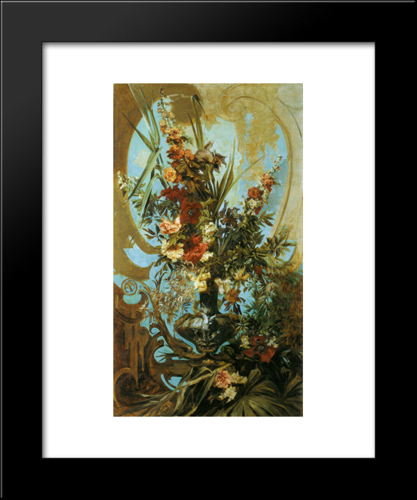 Large Flower Piece 20x24 Black Modern Wood Framed Art Print Poster by Makart, Hans