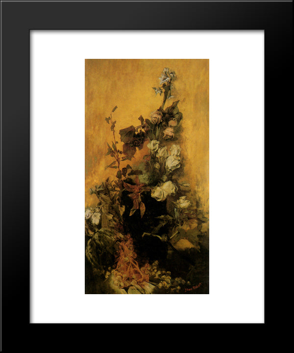 Still Life With Roses 20x24 Black Modern Wood Framed Art Print Poster by Makart, Hans