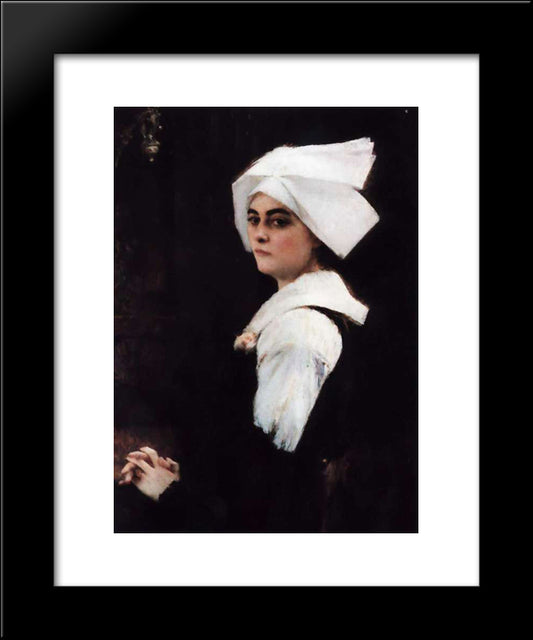 Portrait Of A Brittany Girl 20x24 Black Modern Wood Framed Art Print Poster by Dagnan-Bouveret, Pascal Adolphe Jean