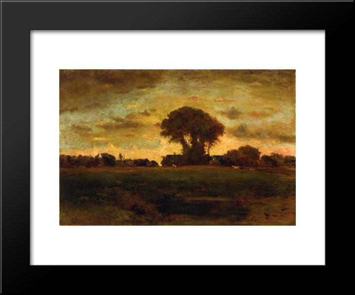 Sunset On A Meadow 20x24 Black Modern Wood Framed Art Print Poster by Inness, George