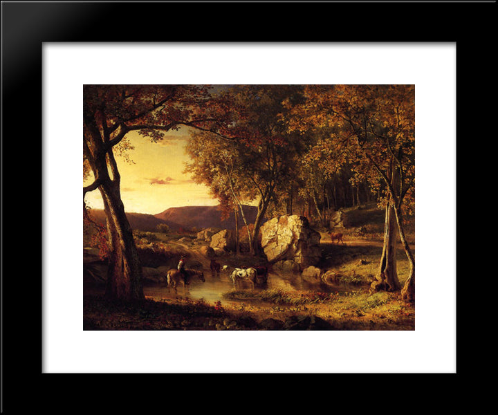 Summer Days, Cattle Drinking Late Summer, Early Autumn 20x24 Black Modern Wood Framed Art Print Poster by Inness, George