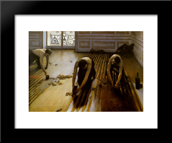 Floor Strippers 20x24 Black Modern Wood Framed Art Print Poster by Caillebotte, Gustave