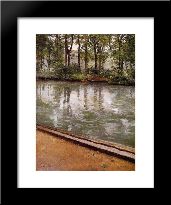 The Yerres, Rain 20x24 Black Modern Wood Framed Art Print Poster by Caillebotte, Gustave