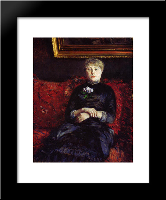 Woman Sitting On A Red'Flowered Sofa 20x24 Black Modern Wood Framed Art Print Poster by Caillebotte, Gustave