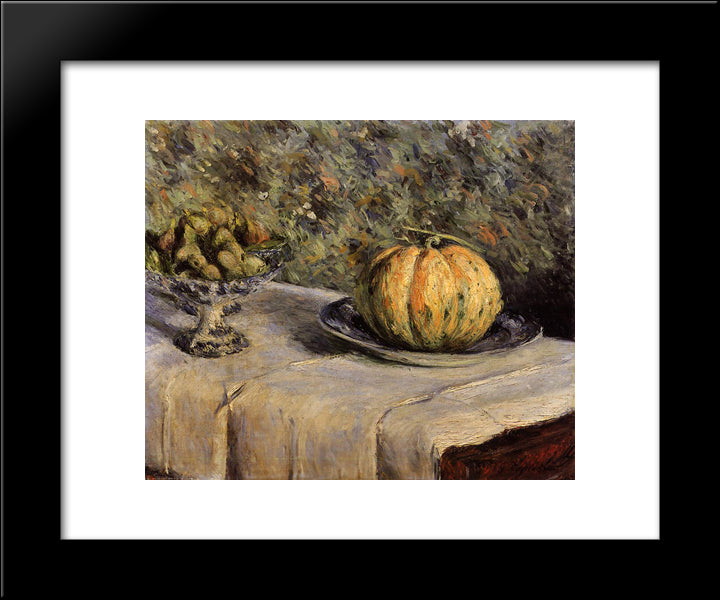 Melon And Bowl Of Figs 20x24 Black Modern Wood Framed Art Print Poster by Caillebotte, Gustave