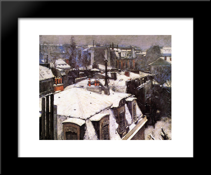 Rooftops Under Snow 20x24 Black Modern Wood Framed Art Print Poster by Caillebotte, Gustave