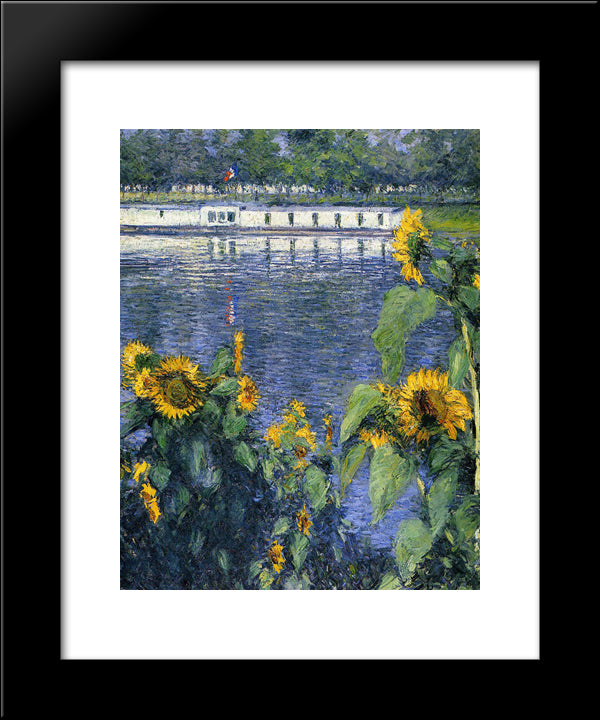 Sunflowers On The Banks Of The Seine 20x24 Black Modern Wood Framed Art Print Poster by Caillebotte, Gustave