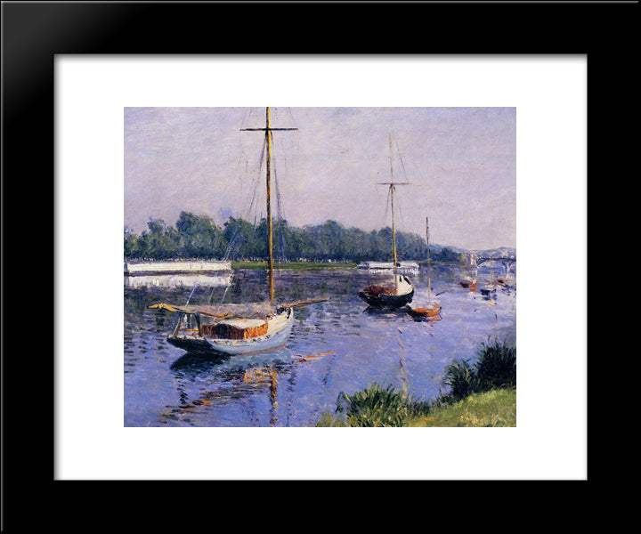 The Basin At Argenteuil 20x24 Black Modern Wood Framed Art Print Poster by Caillebotte, Gustave