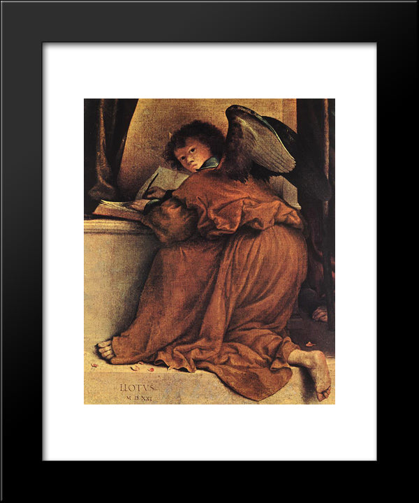 Madonna And Child With Saints [Detail: 1] 20x24 Black Modern Wood Framed Art Print Poster by Lotto, Lorenzo