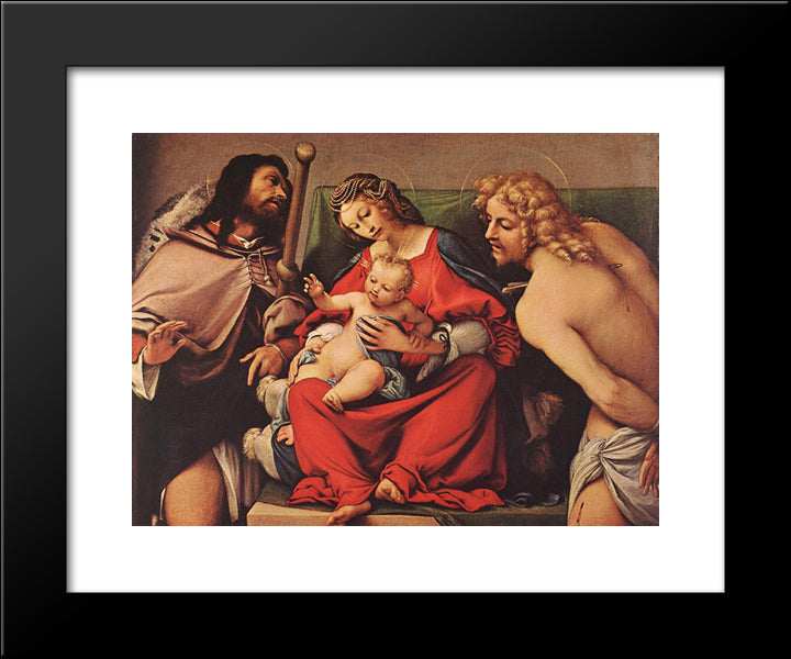 Madonna With The Child And Sts Rock And Sebastian 20x24 Black Modern Wood Framed Art Print Poster by Lotto, Lorenzo