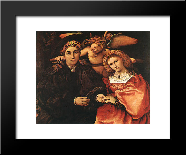 Messer Marsilio And His Wife 20x24 Black Modern Wood Framed Art Print Poster by Lotto, Lorenzo