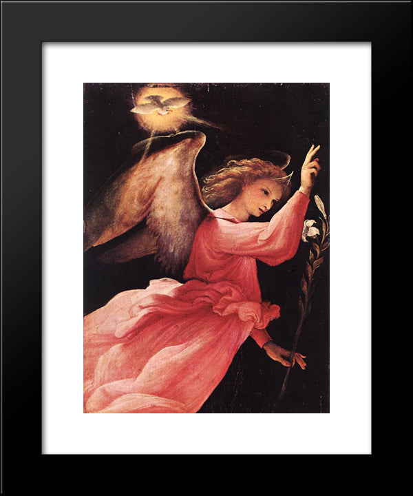 Angel Annunciating 20x24 Black Modern Wood Framed Art Print Poster by Lotto, Lorenzo