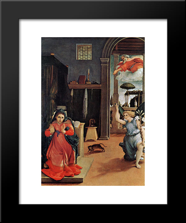 Annunciation 20x24 Black Modern Wood Framed Art Print Poster by Lotto, Lorenzo