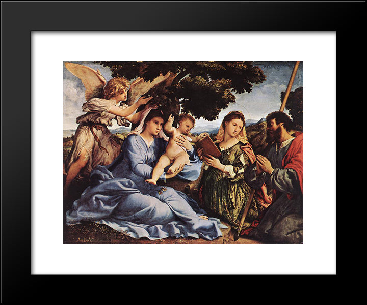 Madonna And Child With Saints And An Angel 20x24 Black Modern Wood Framed Art Print Poster by Lotto, Lorenzo