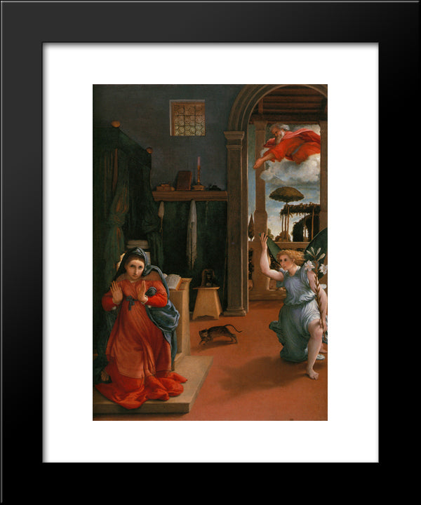 Annunciation 20x24 Black Modern Wood Framed Art Print Poster by Lotto, Lorenzo