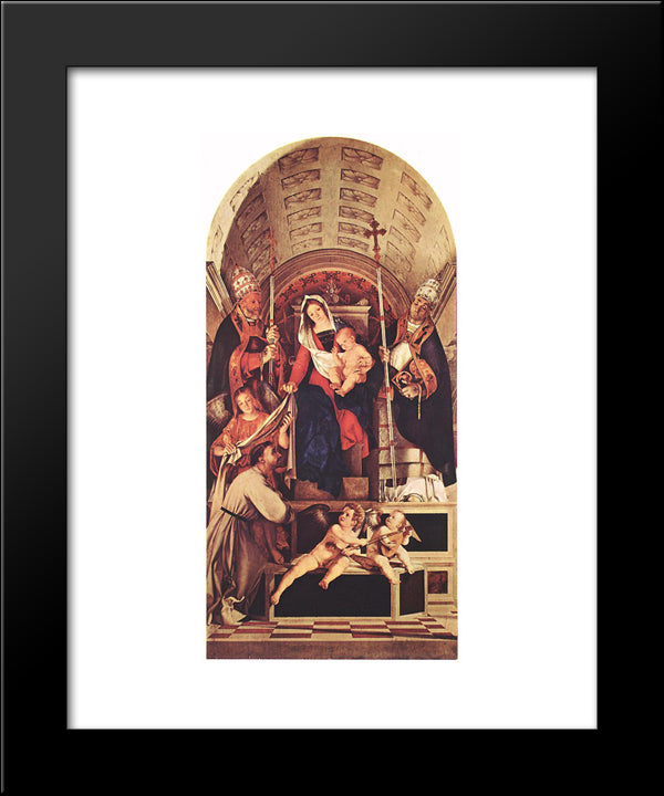 Madonna And Child With Sts Dominic, Gregory And Urban 20x24 Black Modern Wood Framed Art Print Poster by Lotto, Lorenzo