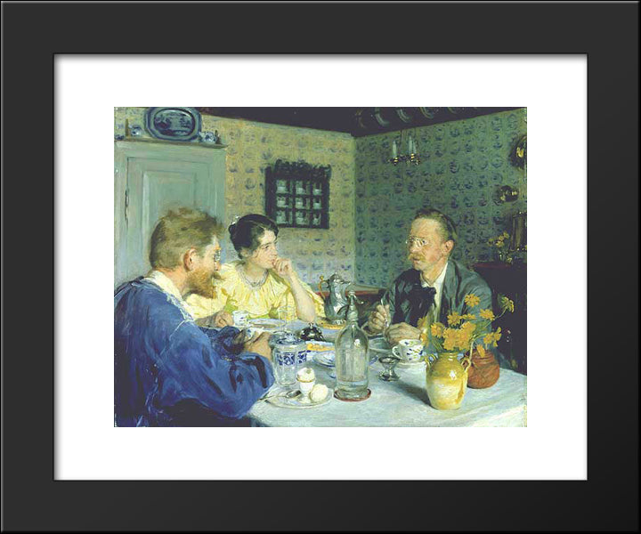 Almuerzo Con Otto Benzon 20x24 Black Modern Wood Framed Art Print Poster by Kroyer, Peder Severin