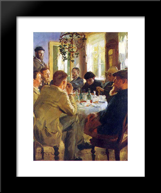 Almuerzo Con Pintores De Skagen 20x24 Black Modern Wood Framed Art Print Poster by Kroyer, Peder Severin