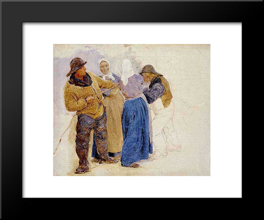 Mujeres Y Pescadores De Hornbaek 20x24 Black Modern Wood Framed Art Print Poster by Kroyer, Peder Severin