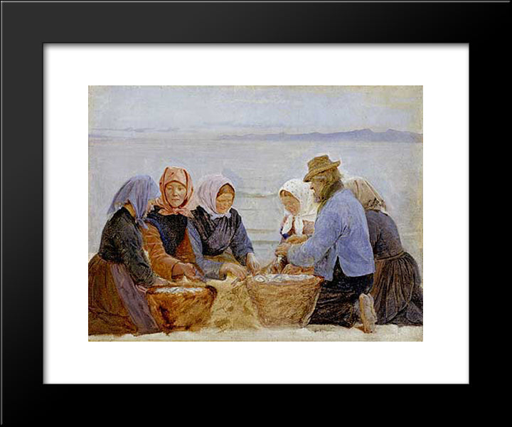 Mujeres Y Pescadores De Hornbaek 20x24 Black Modern Wood Framed Art Print Poster by Kroyer, Peder Severin