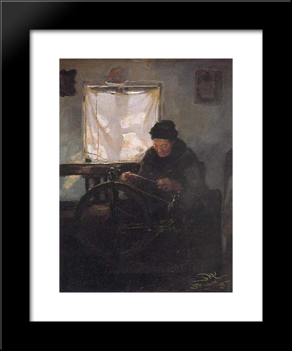 Anciana En La Rueca 20x24 Black Modern Wood Framed Art Print Poster by Kroyer, Peder Severin