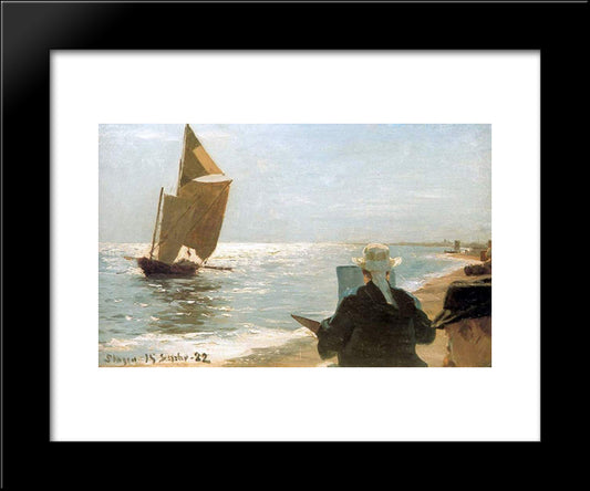 Pintores En La Playa 20x24 Black Modern Wood Framed Art Print Poster by Kroyer, Peder Severin