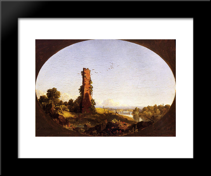 New England Landscape With Ruined Chimney 20x24 Black Modern Wood Framed Art Print Poster by Church, Frederic Edwin