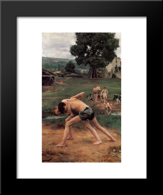 La Lutte 20x24 Black Modern Wood Framed Art Print Poster by Friant, Emile
