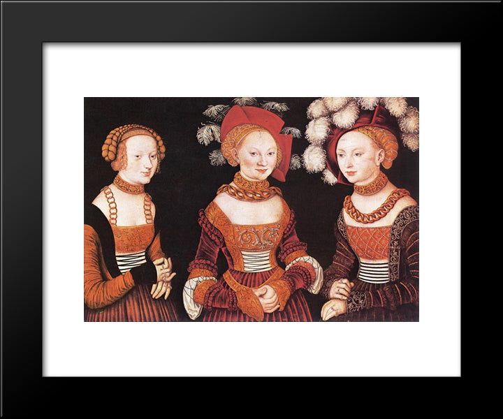 Saxon Princesses Sibylla, Emilia And Sidonia 20x24 Black Modern Wood Framed Art Print Poster by Cranach the Elder, Lucas