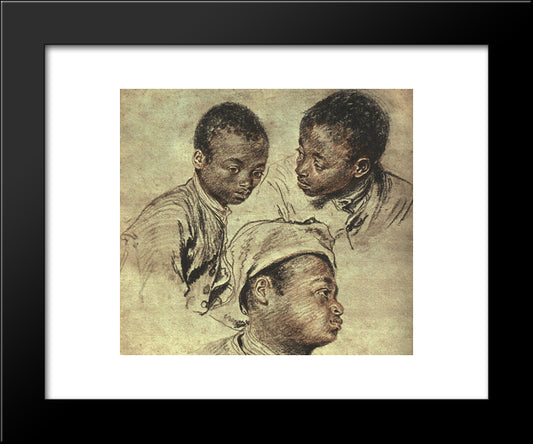 Three Studies Of A Boy 20x24 Black Modern Wood Framed Art Print Poster by Watteau, Antoine