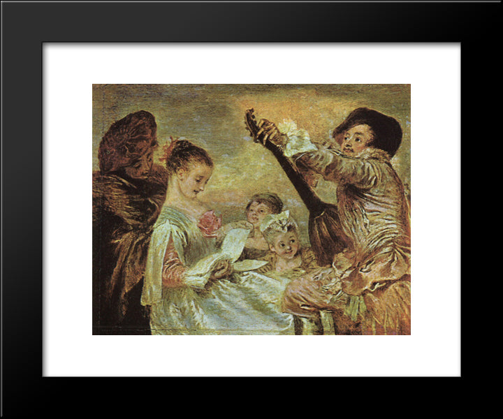 The Music Lesson 20x24 Black Modern Wood Framed Art Print Poster by Watteau, Antoine