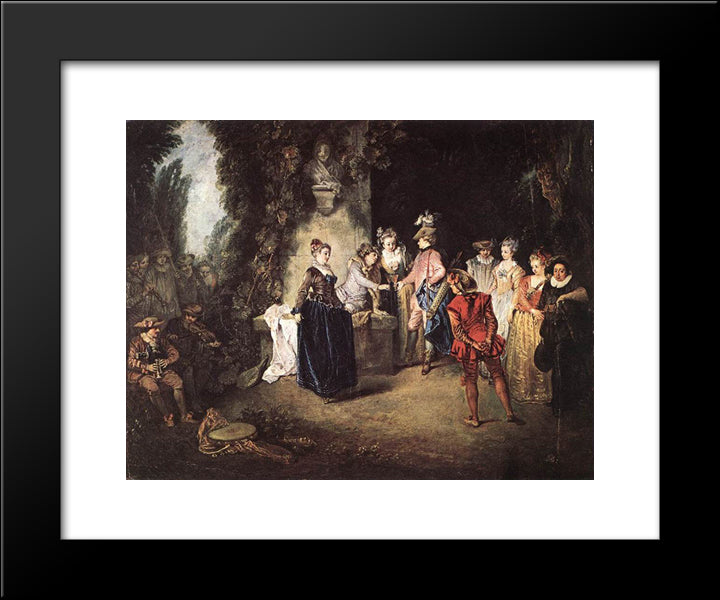 The French Comedy 20x24 Black Modern Wood Framed Art Print Poster by Watteau, Antoine