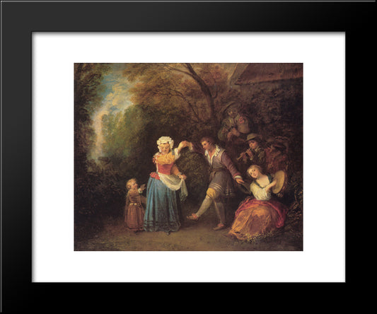 La Danse Champetre 20x24 Black Modern Wood Framed Art Print Poster by Watteau, Antoine