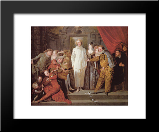 Les Comediens Italiens 20x24 Black Modern Wood Framed Art Print Poster by Watteau, Antoine