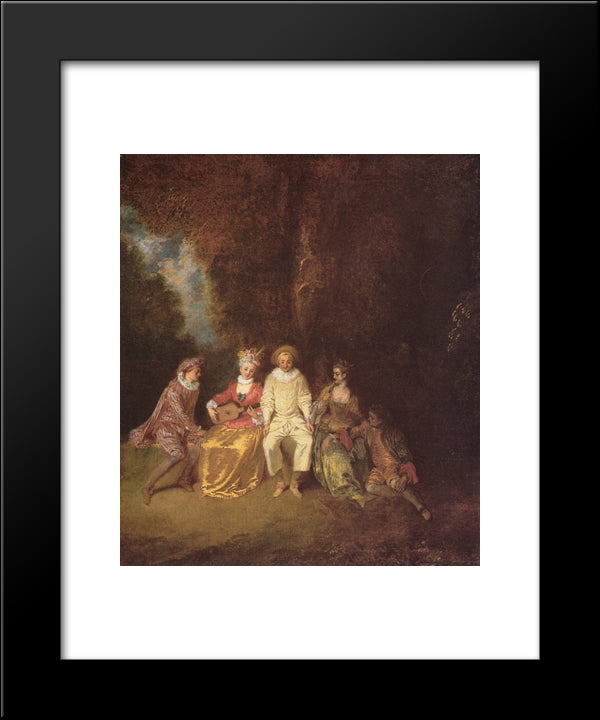 Pierrot Content 20x24 Black Modern Wood Framed Art Print Poster by Watteau, Antoine