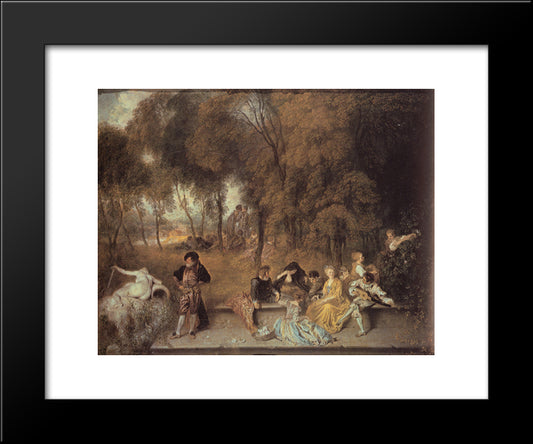 Reunion En Plein Air 20x24 Black Modern Wood Framed Art Print Poster by Watteau, Antoine