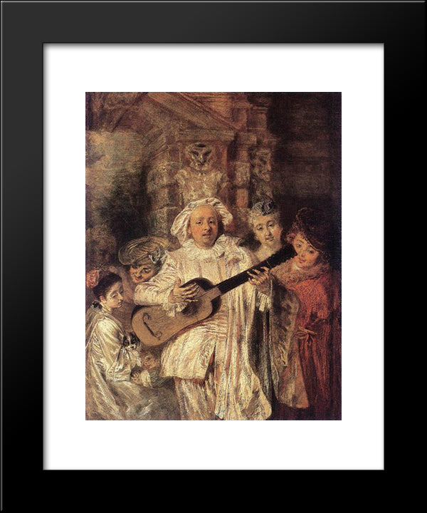 Gilles And His Family 20x24 Black Modern Wood Framed Art Print Poster by Watteau, Antoine