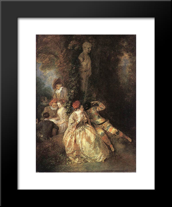 Harlequin And Columbine 20x24 Black Modern Wood Framed Art Print Poster by Watteau, Antoine