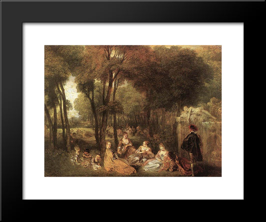 Les Champs Elysees 20x24 Black Modern Wood Framed Art Print Poster by Watteau, Antoine