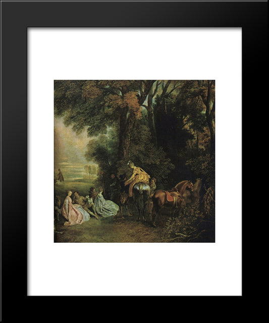 A Halt During The Chase 20x24 Black Modern Wood Framed Art Print Poster by Watteau, Antoine