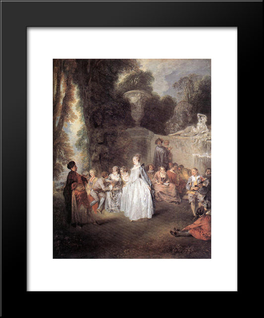 Fetes Venitiennes 20x24 Black Modern Wood Framed Art Print Poster by Watteau, Antoine