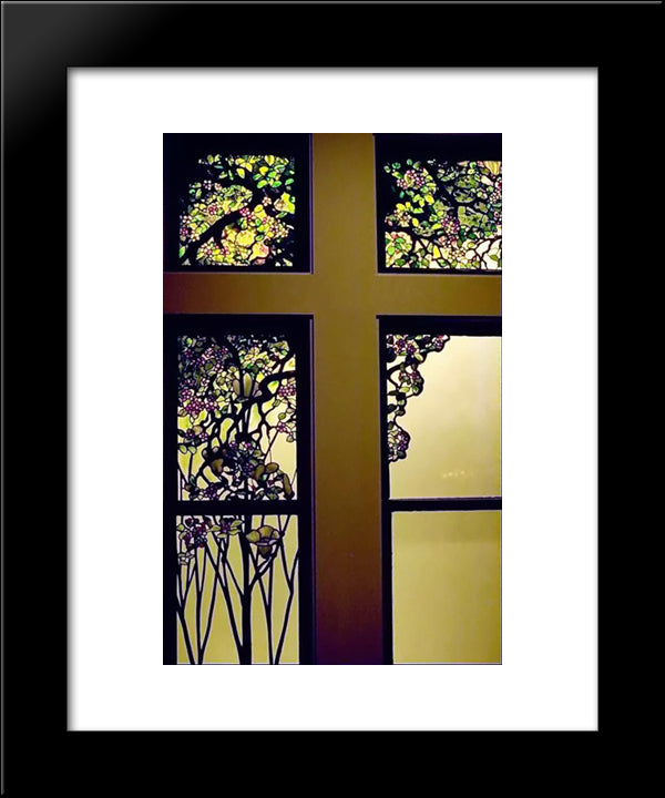 Apple Blossom And Magnolia Window 20x24 Black Modern Wood Framed Art Print Poster by Tiffany, Louis Comfort