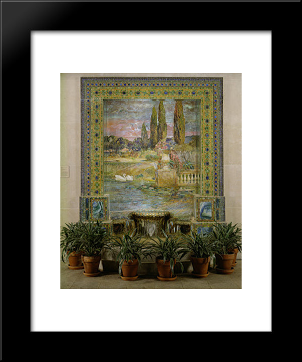 Garden Landscape And Fountain 20x24 Black Modern Wood Framed Art Print Poster by Tiffany, Louis Comfort