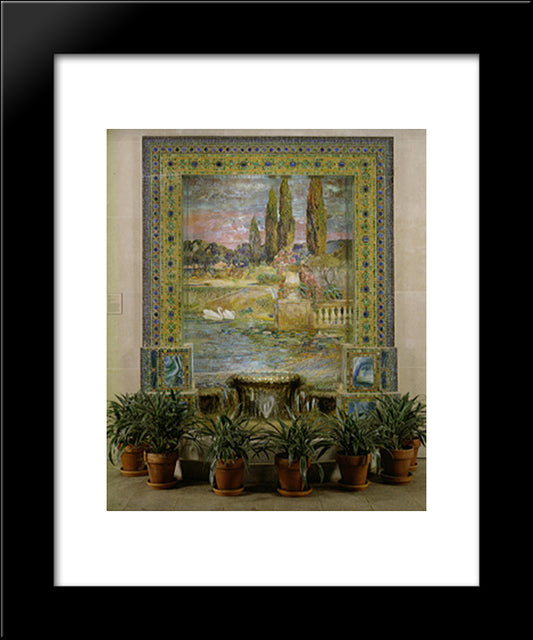 Garden Landscape And Fountain 20x24 Black Modern Wood Framed Art Print Poster by Tiffany, Louis Comfort